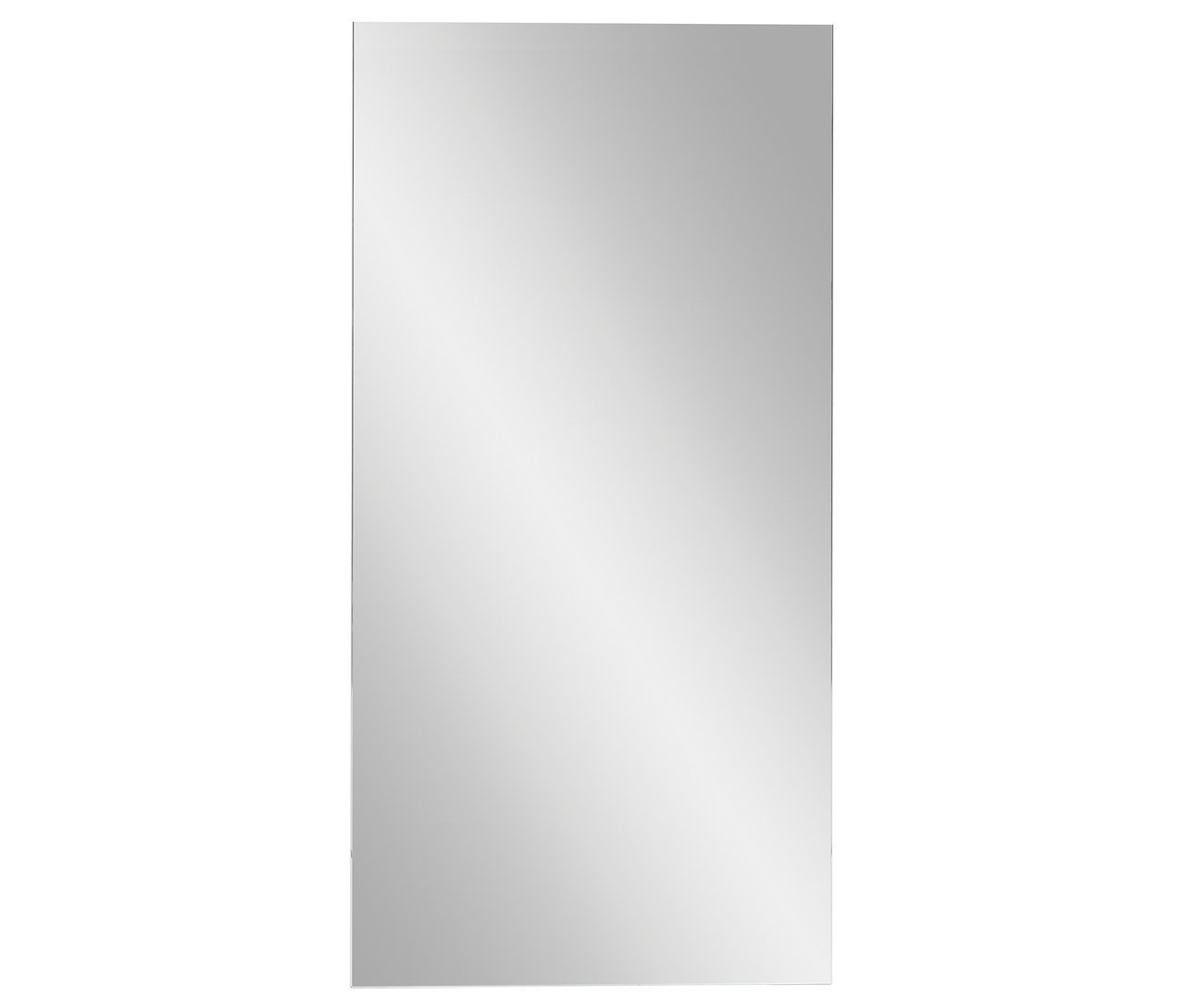Rechteckiger Spiegel vor weißem Hintergrund.