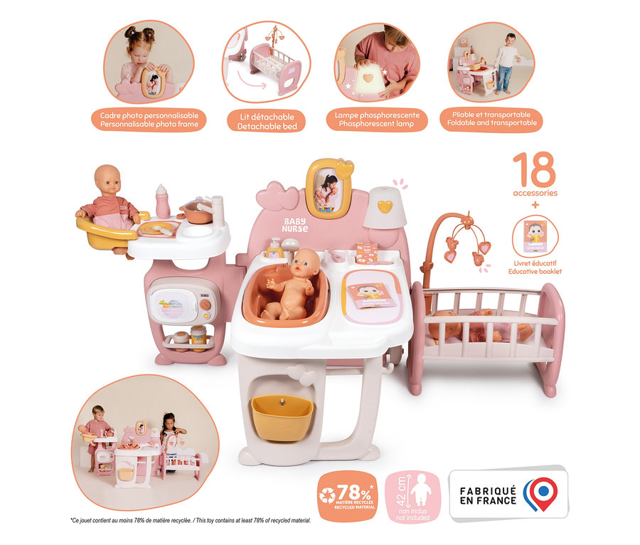 Smoby Baby Nurse Puppen-Spielcenter mit Zubehör und Baby.
