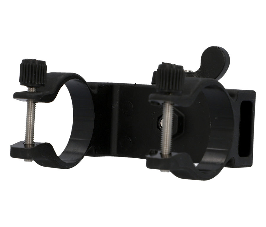 Schwarze FISCHER Fahrrad-Multimedia-Smartphone-Box mit zwei Halterungen und Schrauben.