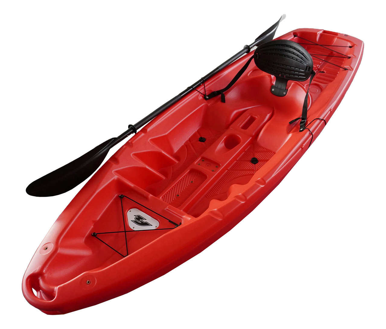 Rotes F2 Hartschalen-Kajak »Axxis«, 1-Sitzer mit schwarzem Paddel und Sitz auf weißem Hintergrund.