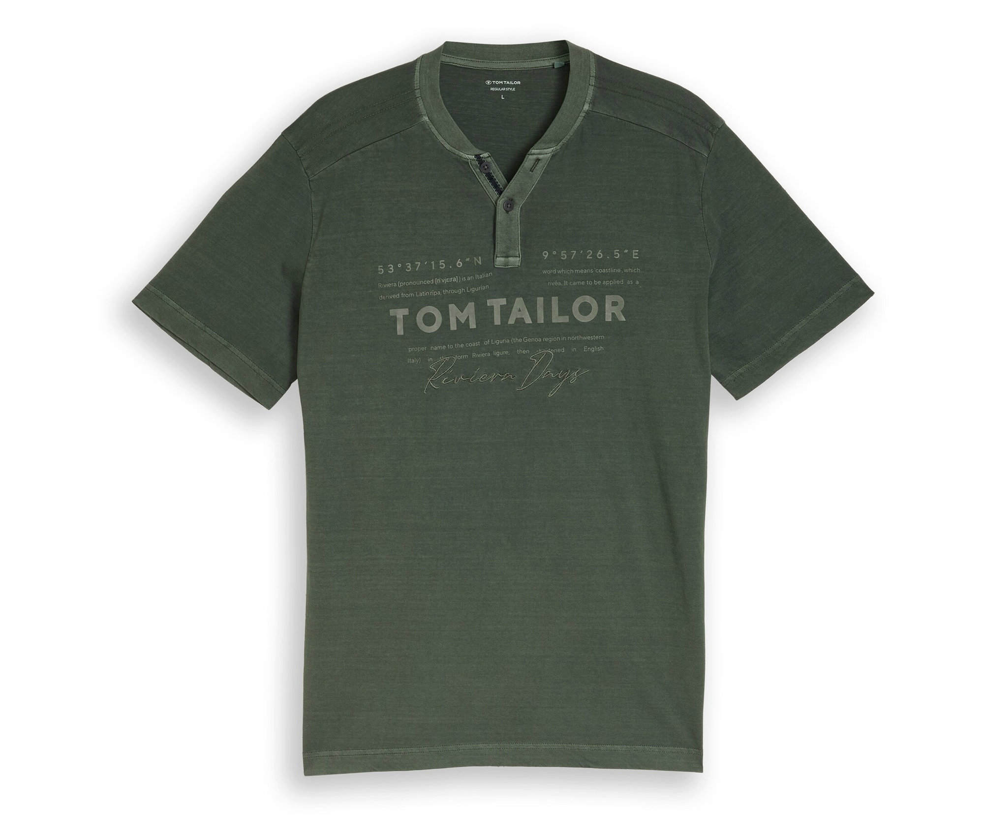 Tom Tailor Serafino T-Shirt mit Logo-Print - Herren - Gr. S - grün/print