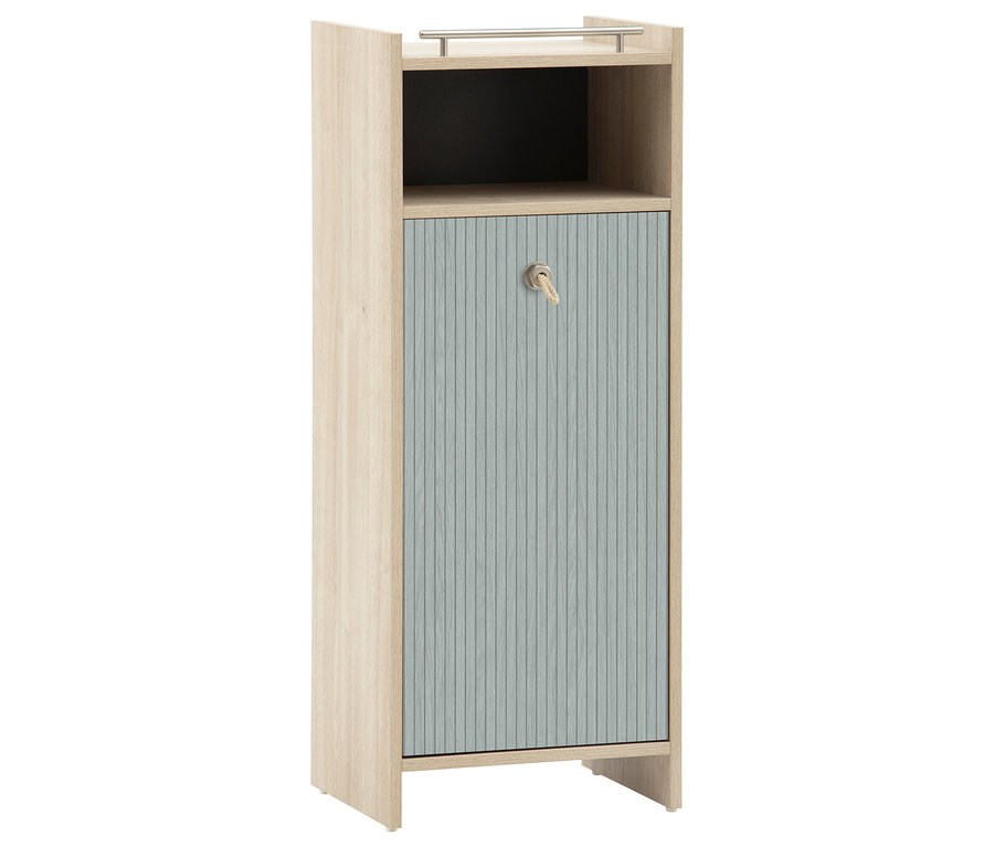 Highboard »Sonderby« mit einer Tür in Nordic Blue Oak und Schlüssel im Schloss.