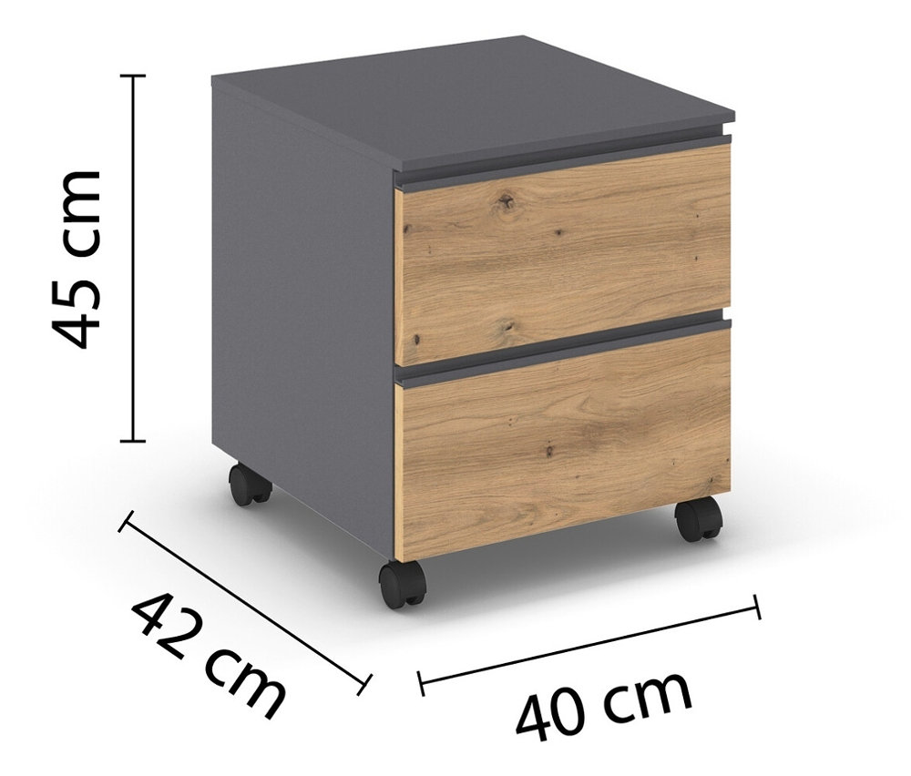 Thumbnail - rauch Nachttisch »Joel« mit Rollen und 2 Schubladen - 40x42x45cm - grau - Holz