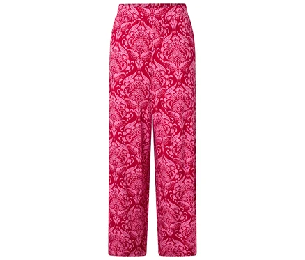 Rote Hose mit hellrosa Muster.