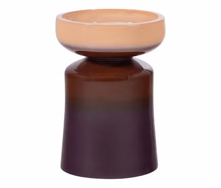 Kerzenhalter aus Keramik mit Farbverlauf von Pfirsich über Braun zu Aubergine.