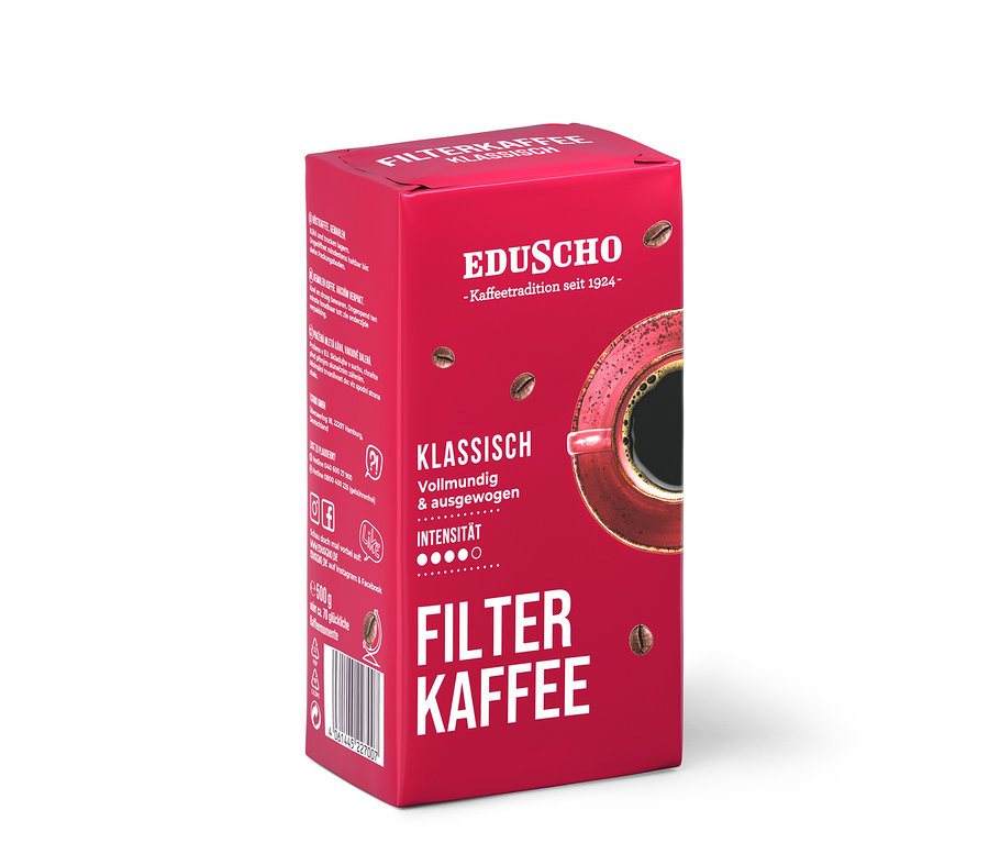 Verpackung von gemahlenem Eduscho Filterkaffee Klassisch 500 g.
