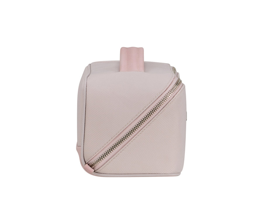 Rosafarbenes Samsonite IMAGE Toilet Kit Beautycase mit diagonalem Reißverschluss und Tragegriff.