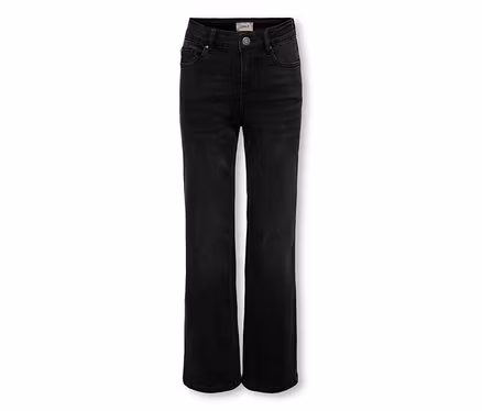 Schwarze High-Waist Jeans mit geradem Bein, verwaschenem Look und einem 'ONLY'-Etikett am Bund.