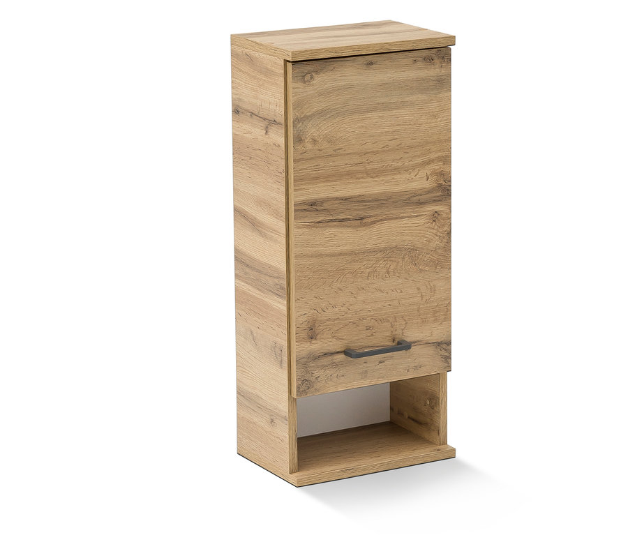 Geschlossener Hängeschrank "O 300 Nora" in Holzoptik mit grauem Griff.