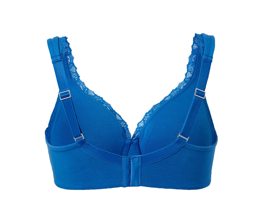 Blauer Bügel-BH von hinten.