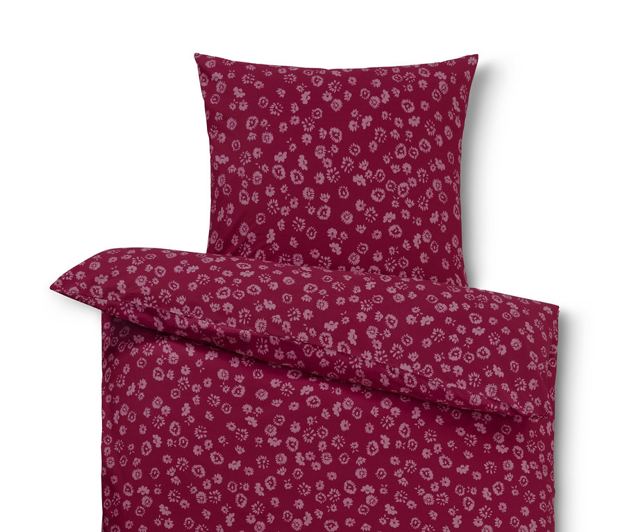 Bordeauxrote Premium-Baumwoll-Bettwäsche mit Blumenmuster in Normalgröße, Doppelgröße und Übergröße.