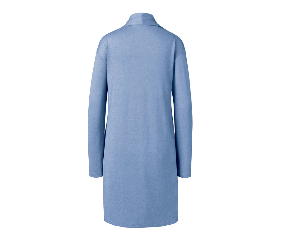 Blauer Lounge-Cardigan mit langen Ärmeln von hinten.