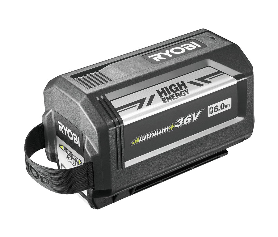 Detailansicht eines RYOBI 36V Akkus.