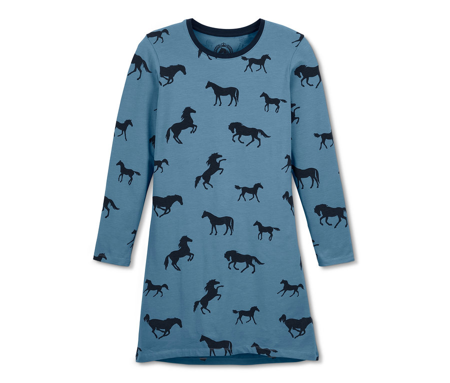 Blaues Jersey-Nachthemd mit Pferde-Print.