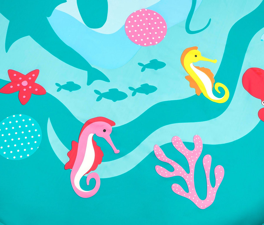 Blaues Bestway® Underwater Splash Pad mit Meeresmotiven.
