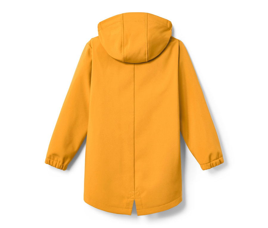 Gelber Parka mit Kapuze von hinten.