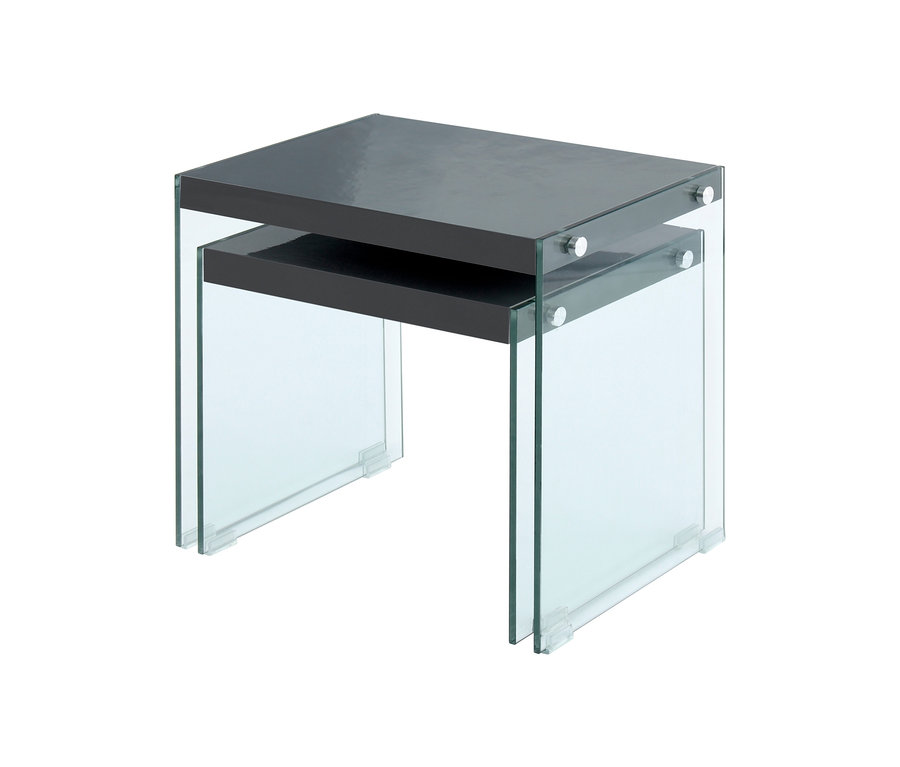 Zwei schwarze Beistelltische mit klaren Glasbeinen, einer unter den anderen geschoben. Kayoom Beistelltisch-2er-Set »Elementary 125«, schwarz