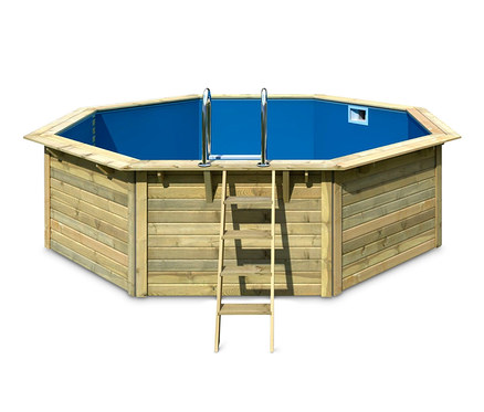 Karibu Gartenpool-Set »Modell 2« in Holzoptik mit blauer Innenfolie und Leiter.