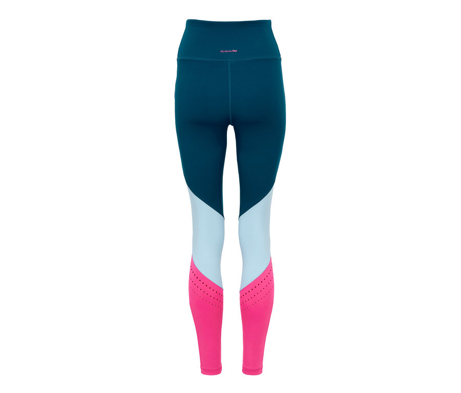 Eine 7/8-Sporttight in Blau, Rosa und Weiß.