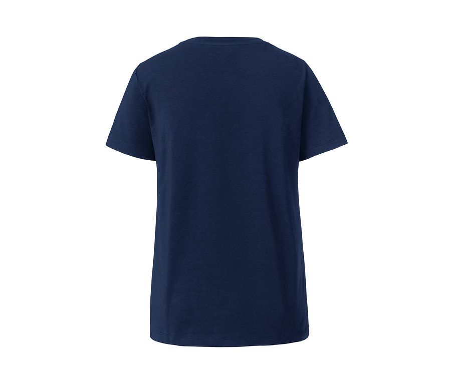 Dunkelblaues T-Shirt mit Stickerei.
