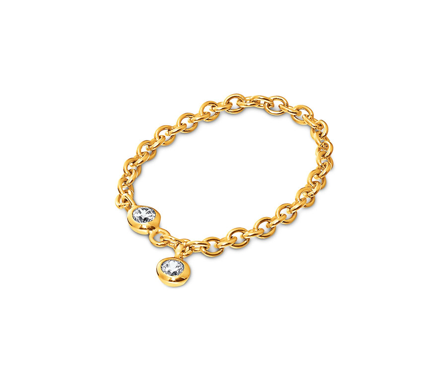 Nahaufnahme eines goldenen Kettenrings mit Zirkonia.