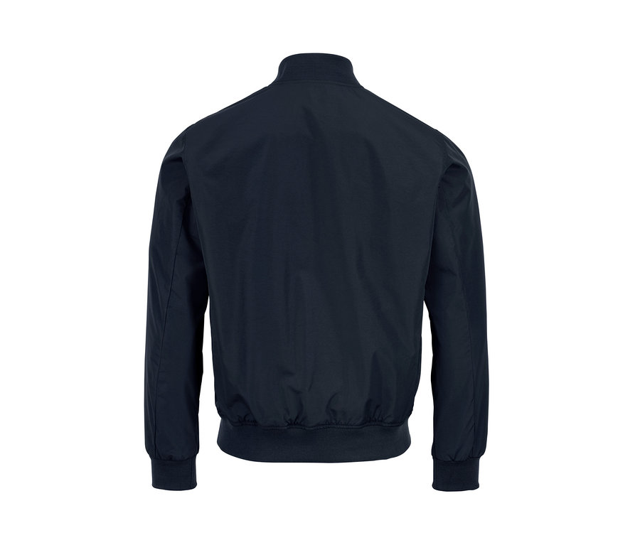 Rückansicht einer marineblauen Blouson-Jacke.