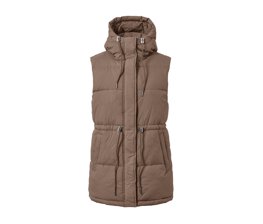 Braune Steppweste mit Kapuze.
