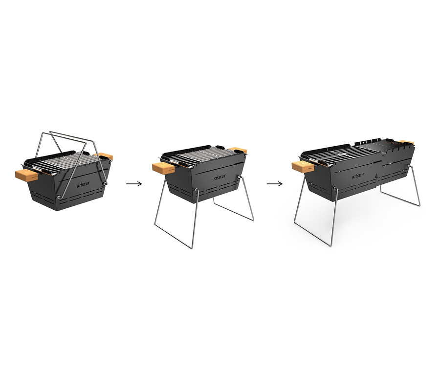Ein Knister Grill »Original« wird zusammengeklappt, wie im Bild dargestellt.