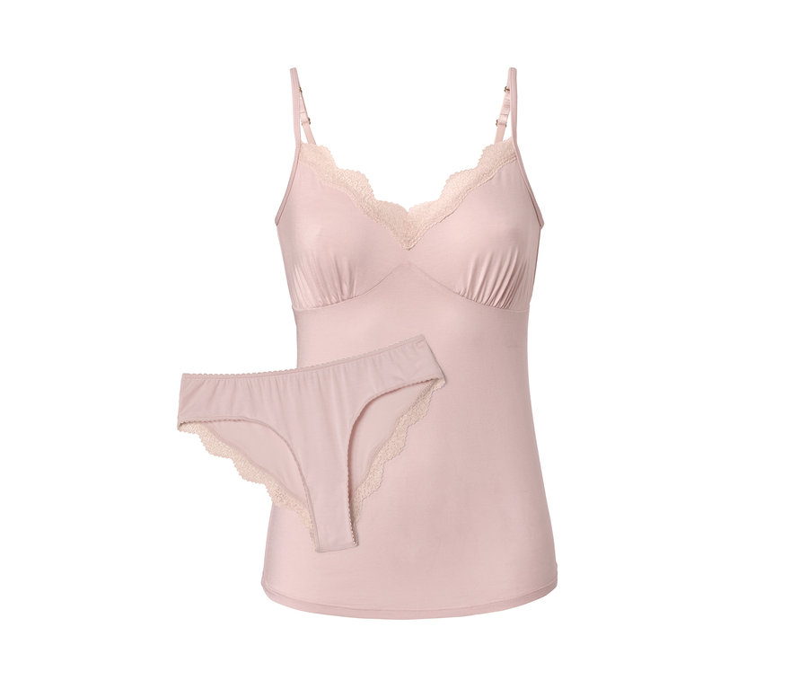 Rosa Hemdchen-Slip-Set mit Spitze.