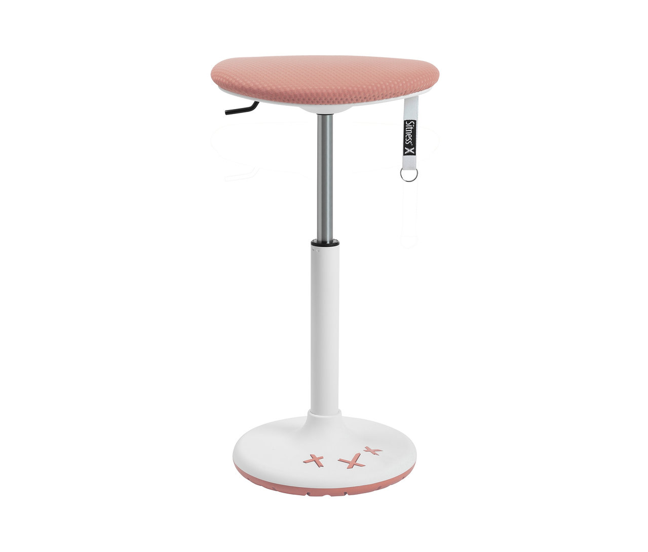 Weißer Topstar »Sitness X Stool 30« Hocker mit rosa Sitzfläche.