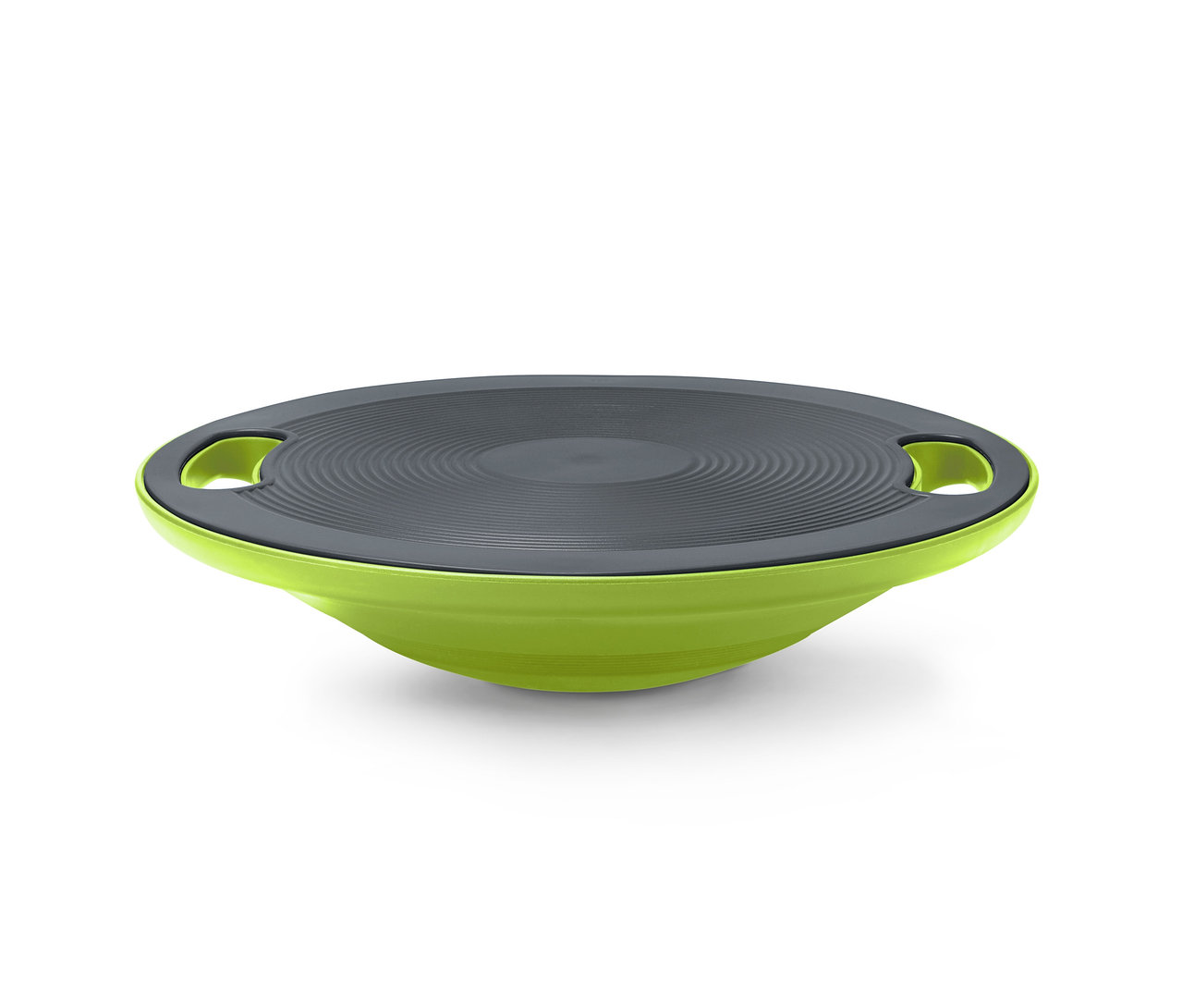 Ein grünes Balance-Board mit einer grauen, rutschfesten Oberfläche in der Mitte.