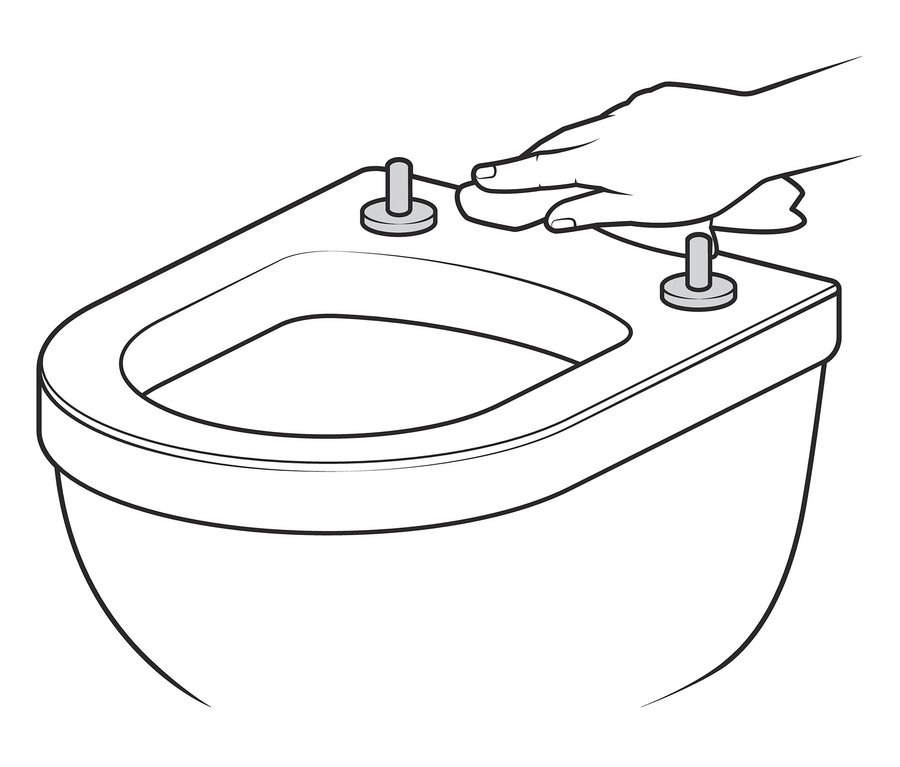 Eine Hand berührt einen Premium-WC-Sitz mit Absenkautomatik.