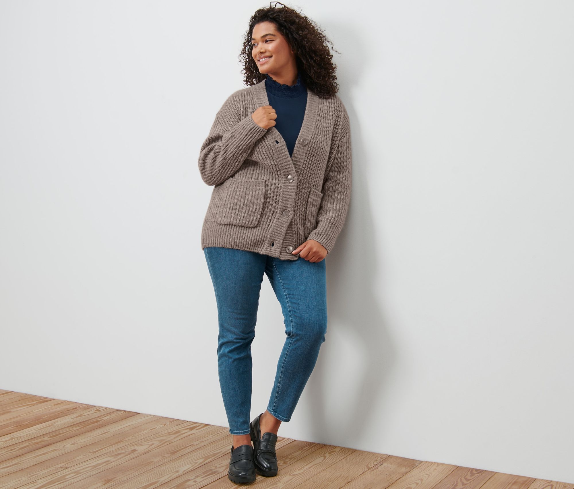Thumbnail - Tchibo - Gerippter Grobstrick-Cardigan - Damen - Gr. S - taupe