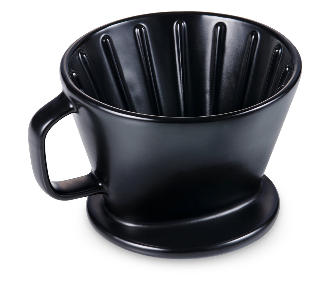 Detailaufnahme von einem schwarzen Kaffee Handfilter in Größe 2.