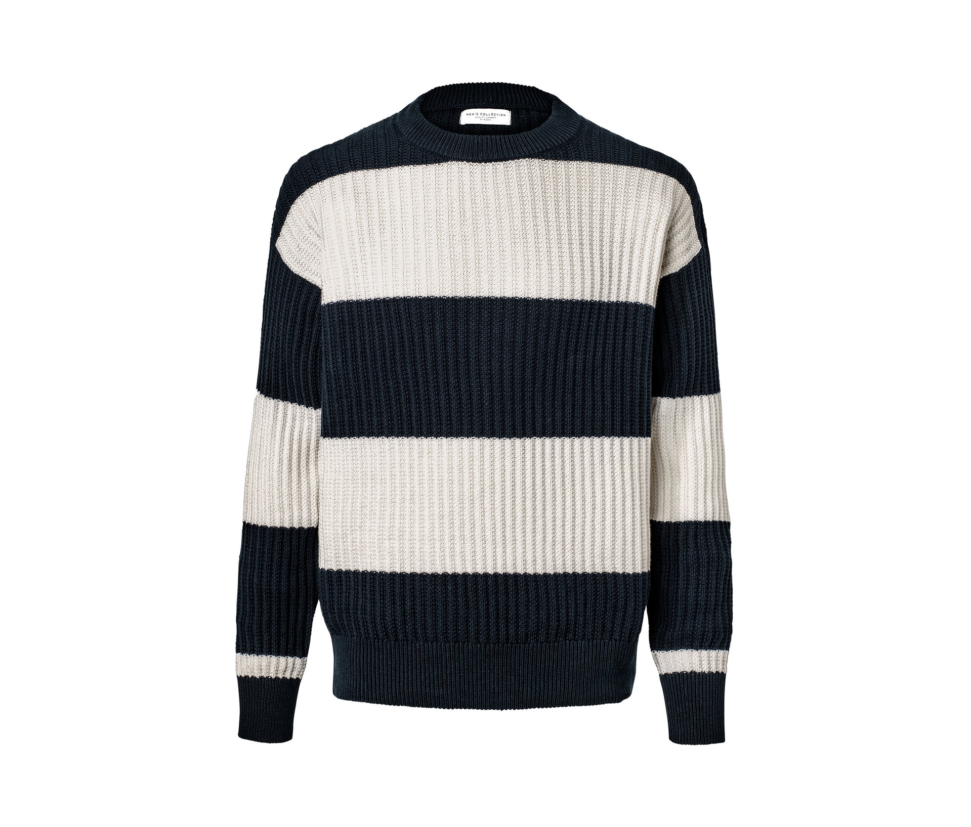 Grobstrick-Pullover - Herren - Gr. XL - dunkelblau/gestreift - dunkelblau