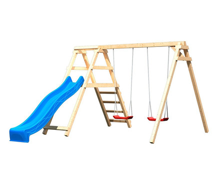 Karibu Doppelschaukel »Felix« mit Klettergerüst und Rutsche.
