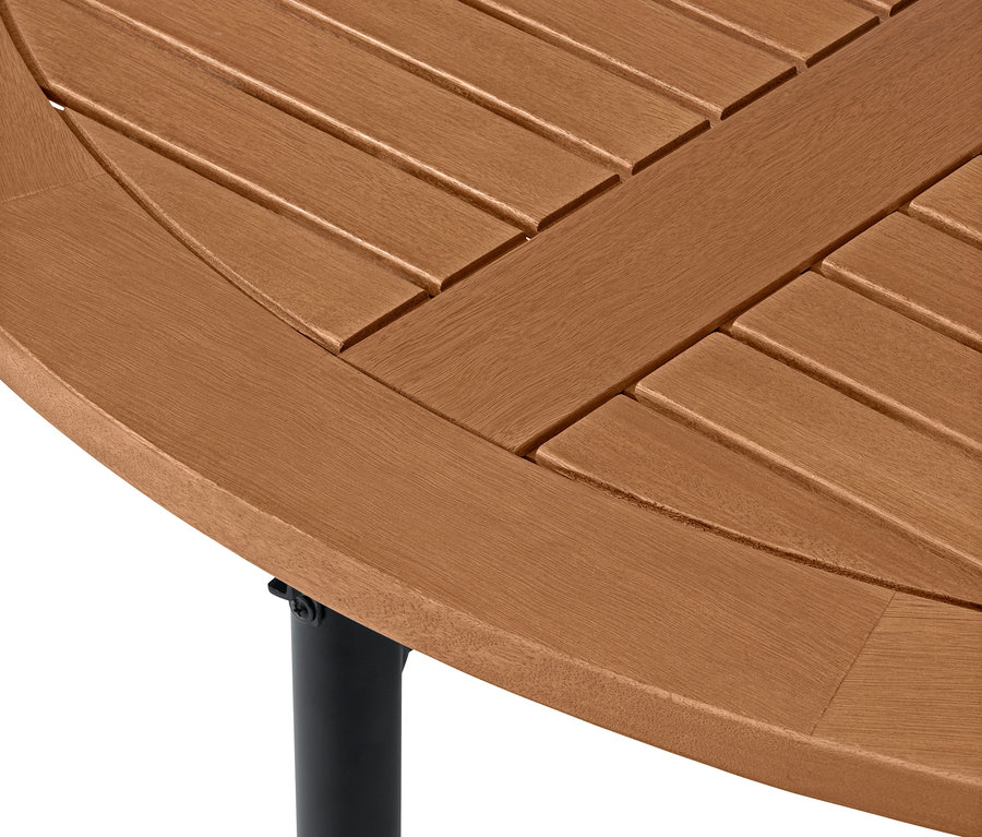 Detailansicht eines braunen Ausklapptischs »Elin« mit schwarzem Bein.