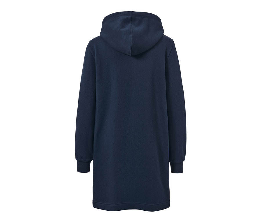 Dunkelblaues Loungewear-Kleid mit Kapuze.