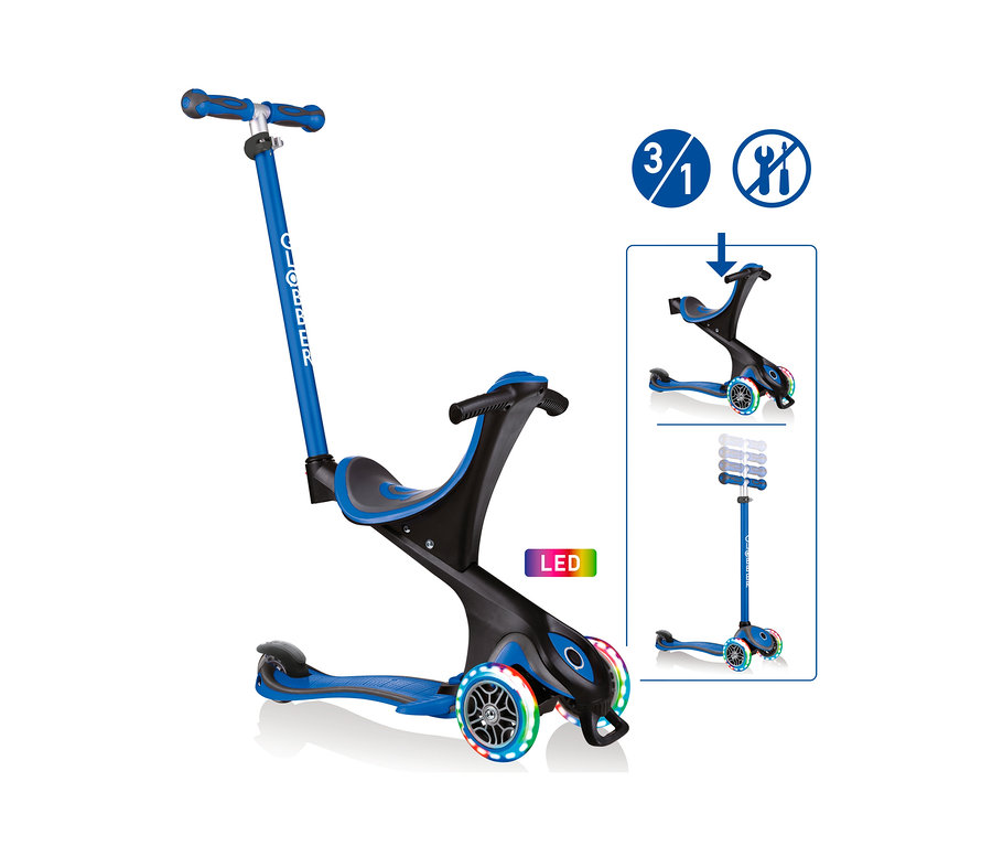 Blauer GLOBBER Roller »GO-UP COMFORT LIGHTS« mit Leuchtrollen.