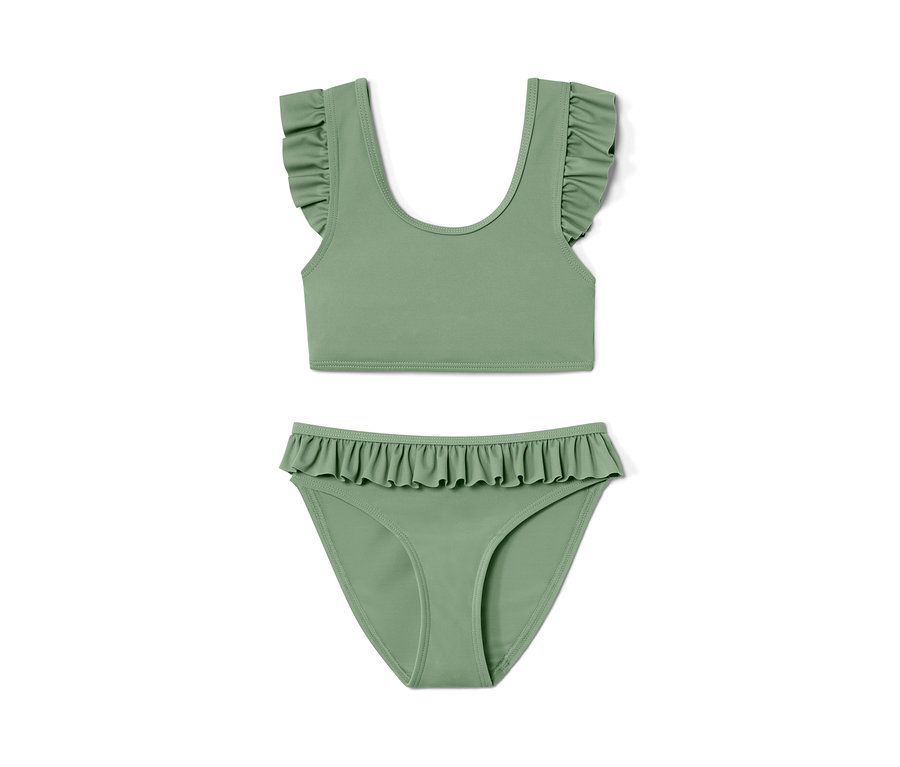 Grünes 4-teiliges Kleinkind-Bikini-Set.