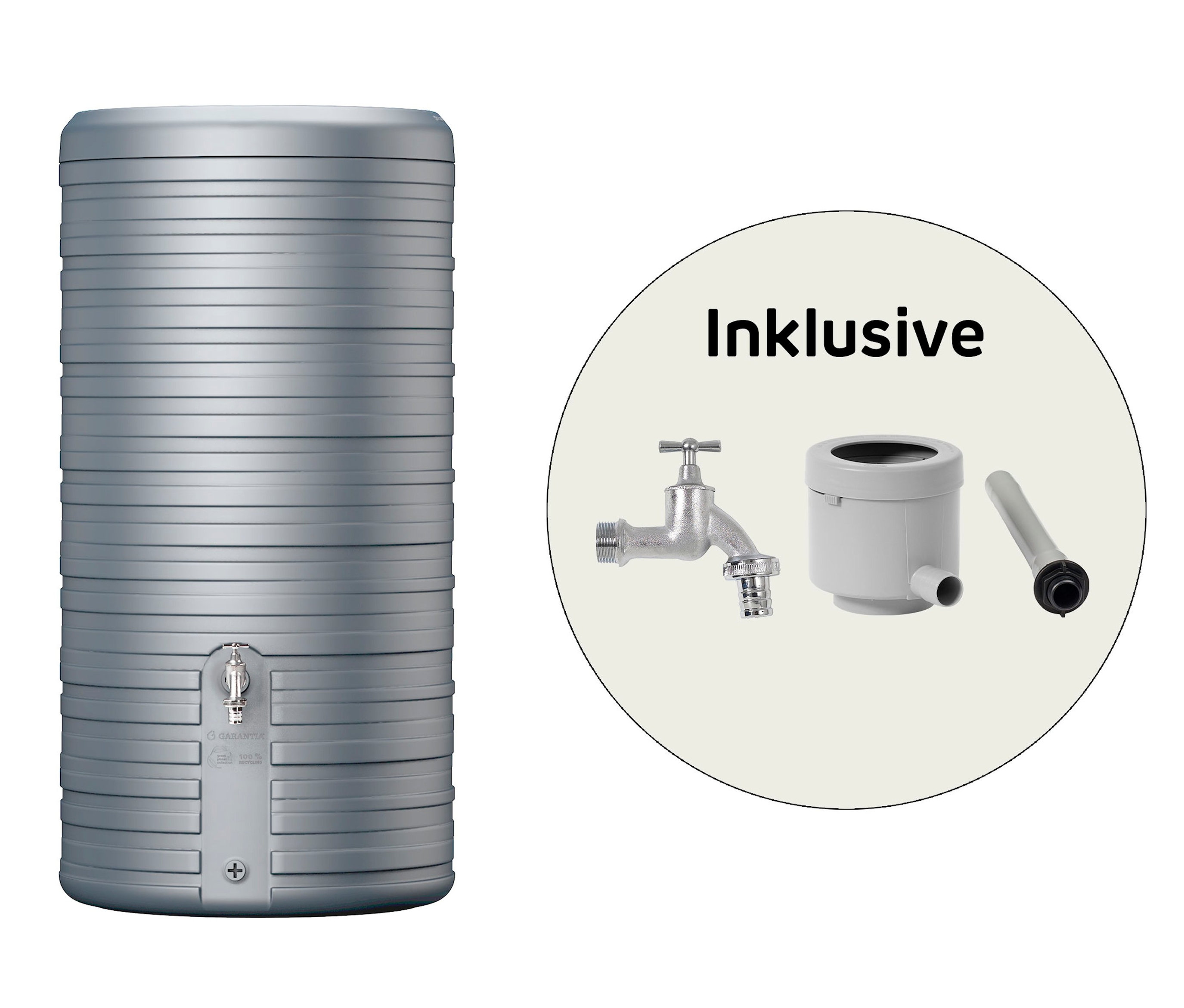 Thumbnail - Garantia 2-in-1-Regentonne-Komplett-Setet »Nordic« - grau