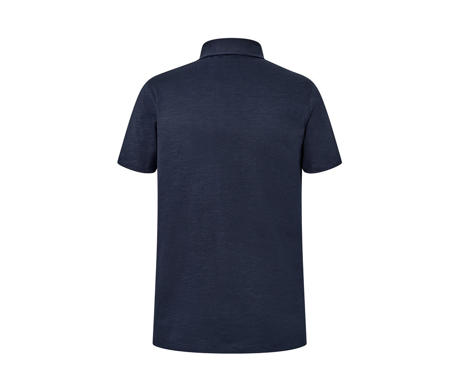 Marineblaues Jersey-Poloshirt von hinten.