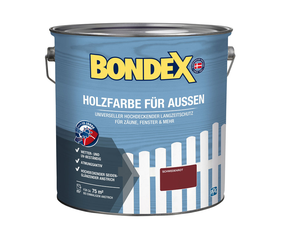 Dose Bondex Holzfarbe für Außen, 7,5 l, inkl. Verarbeitungs-Set, schwedenrot.