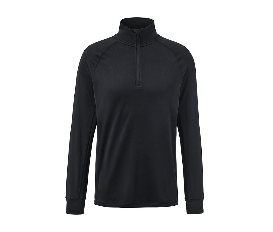 Schwarzes Thermofunktionsshirt mit langen Ärmeln und Reißverschluss am Kragen.
