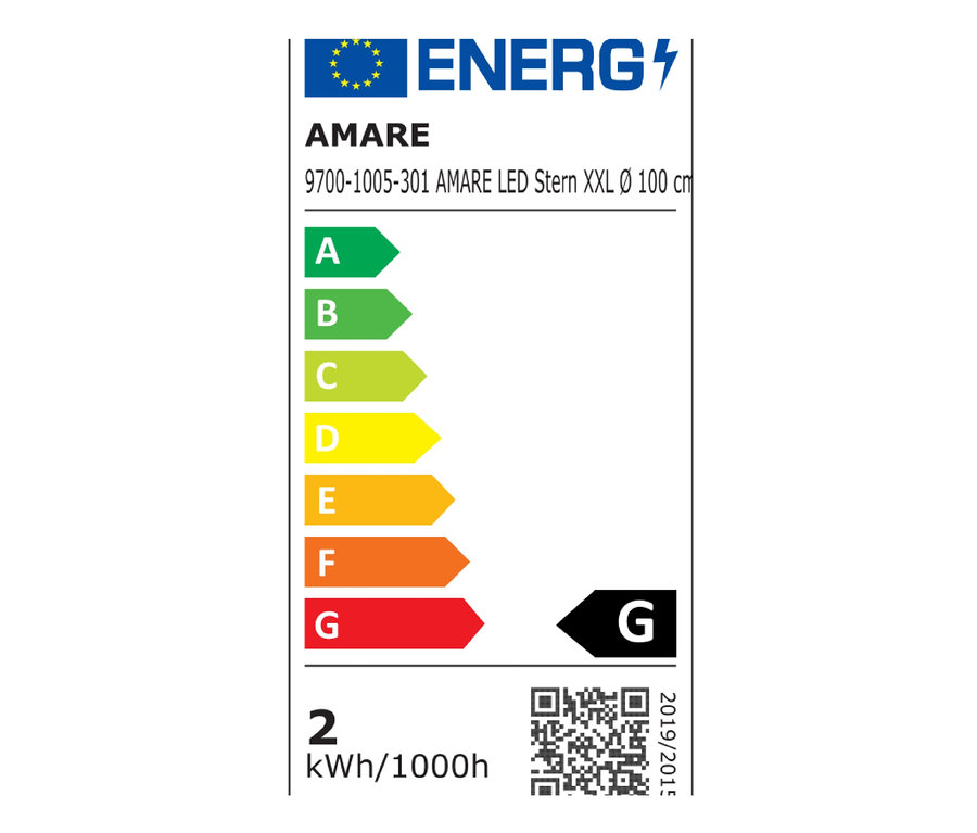 Energielabel für AMARE XXL-LED-Stern, 100 cm, gelb