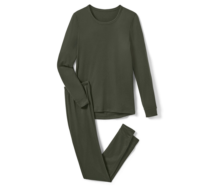 Khaki Thermo-Funktionswäsche liegt auf einem weißen Hintergrund.