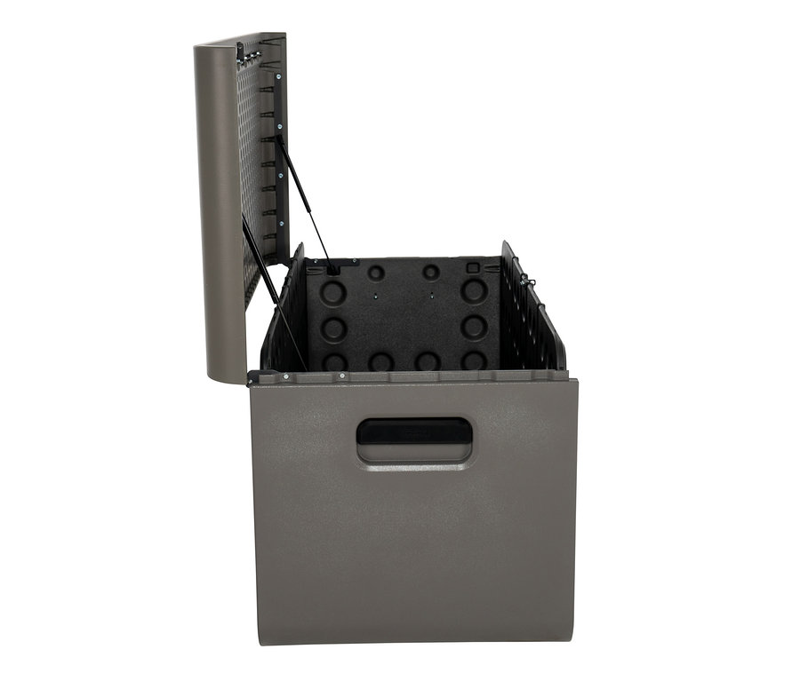 Geöffnete Aufbewahrungsbox, 625 l, graubraun.