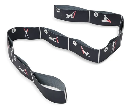 Elastisches Übungsband mit Übungsabbildungen.