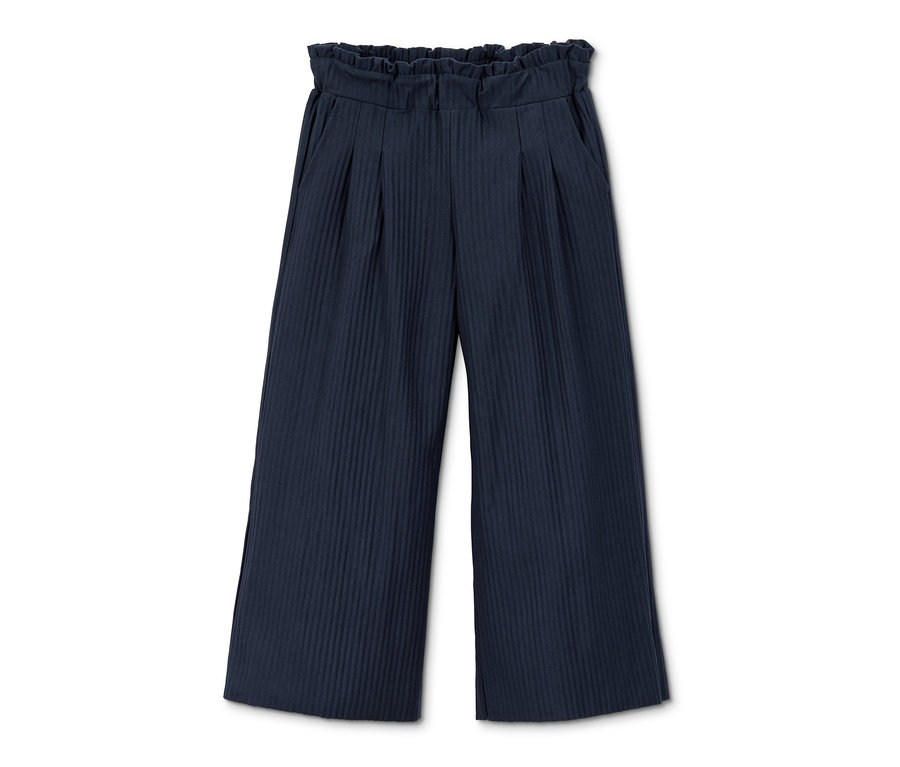 Dunkelblaue plissierte Culotte mit recyceltem Material.