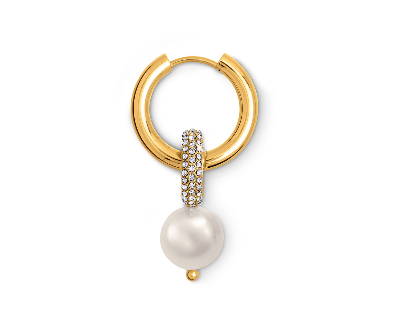 Goldener Ohrring mit Perle und Zirkonia.